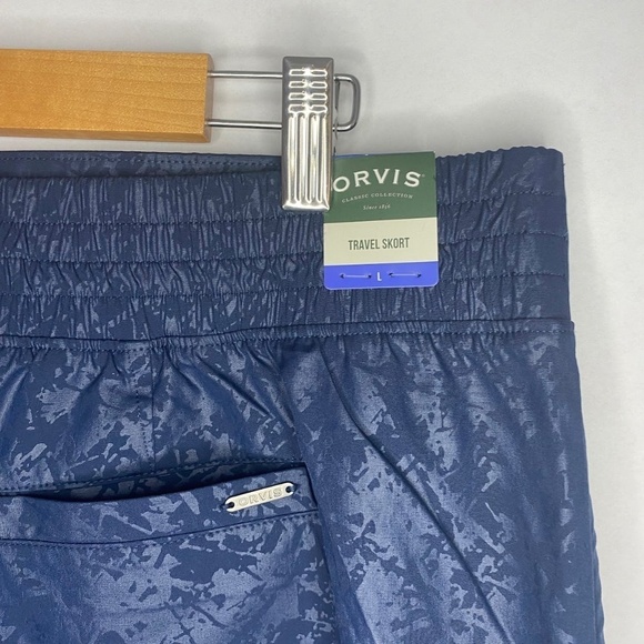 NWT Orvis Navy Blue Travel Skort Shattered Glass Embossed Print Large NEW - Picture 4 of 9